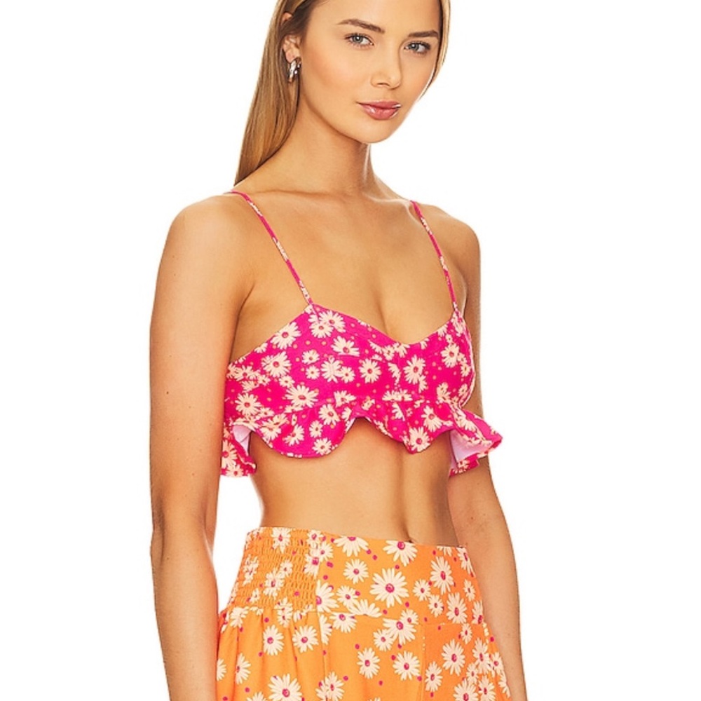 Agua Bendita Pink and Orange Floral Crop Top